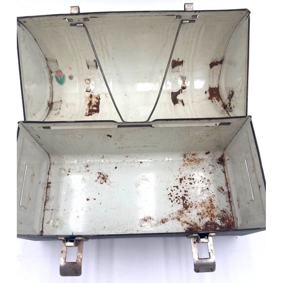 Vintage Aladdin Black Metal Dome Lunchbox Handle & Clasps Retro Distressed USA - Picture 7 of 10